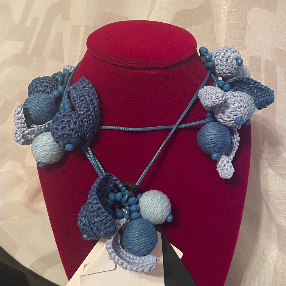 Blue Crochet Beaded Necklace